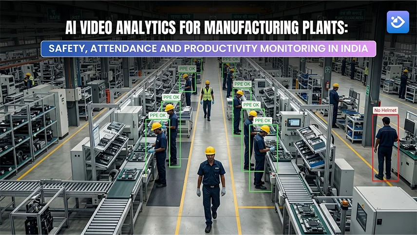 AI video analytics for manufacturing plant safety and productivity illustration