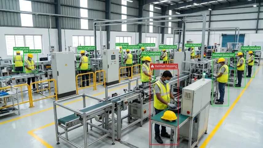 AI video analytics for manufacturing plants in India — safety, attendance and productivity monitoring overview