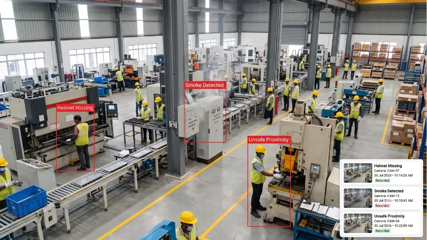 AI video analytics for manufacturing plants in India — safety, attendance and productivity monitoring overview